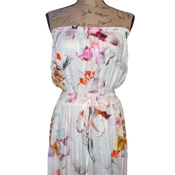 Plum Pretty Sugar White Floral Strapless Casual Women’s  Maxi Dress Bridesmaid L - Picture 4 of 11